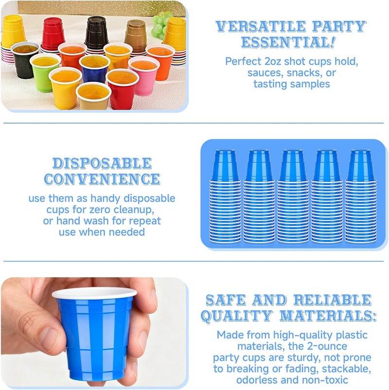 Pineburg 100 Pack 2oz Plastic Shot Cups, Blue Plastic Shot Glasses, Mini Disposable Cups for Parties Valentine's Day Weddings Birthday Party Games & Events Supplies(Blue) - Image 3
